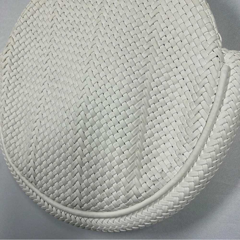 Anthropologie | Alison Woven Circular White Handbag Purse Tote Bag Faux Leather